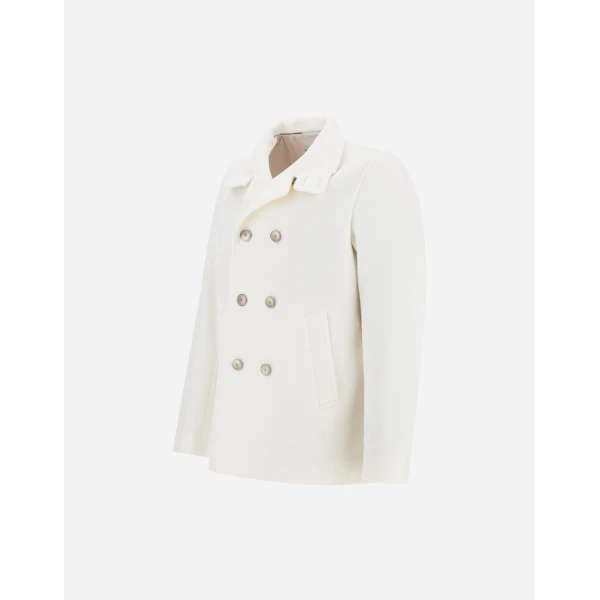 Herno Milk White Resort Peacoat in Double-Layered Viscose-Blend Fabric | Men's Coats | Luxury Shoes 