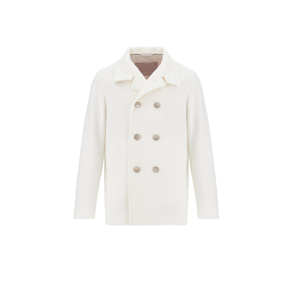 Herno Milk White Resort Peacoat in Double-Layered Viscose-Blend Fabric | Men's Coats | Luxury Shoes 