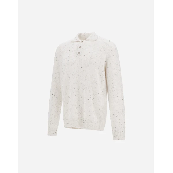 Herno Milk White Resort Polo Shirt in Wool and Alpaca Blend Knit | Men's T-Shirts and Polos | Luxury Shoes 
