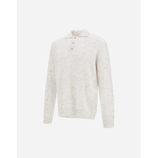 Herno Milk White Resort Polo Shirt in Wool and Alpaca Blend Knit | Men's T-Shirts and Polos | Luxury Shoes 