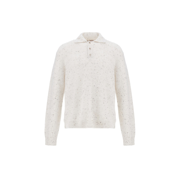 Herno Milk White Resort Polo Shirt in Wool and Alpaca Blend Knit | Men's T-Shirts and Polos | Luxury Shoes 