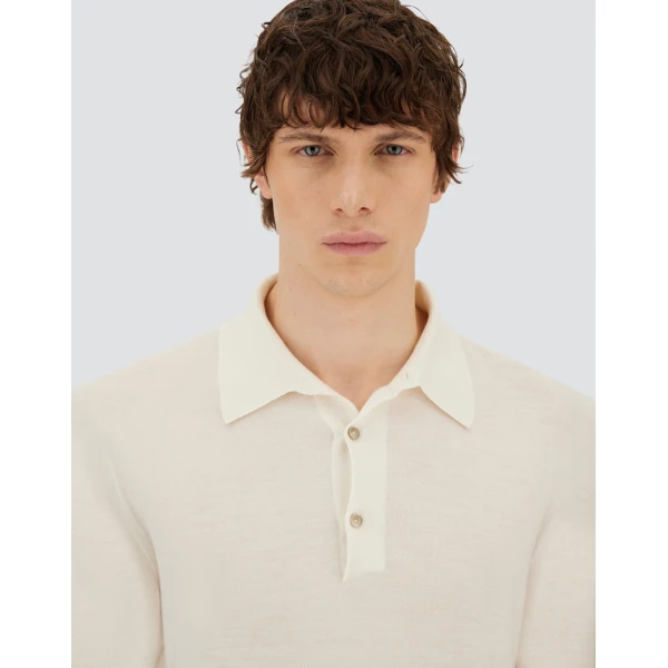 Herno Milk White Resort Polo Shirt in Wool and Silk Knit | Men's T-Shirts and Polos | Luxury Shoes 