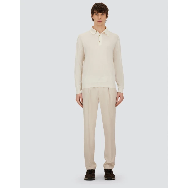 Herno Milk White Resort Polo Shirt in Wool and Silk Knit | Men's T-Shirts and Polos | Luxury Shoes 