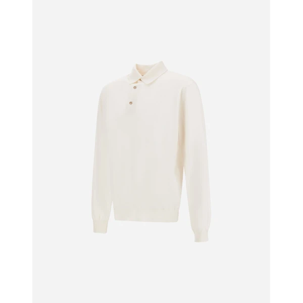 Herno Milk White Resort Polo Shirt in Wool and Silk Knit | Men's T-Shirts and Polos | Luxury Shoes 