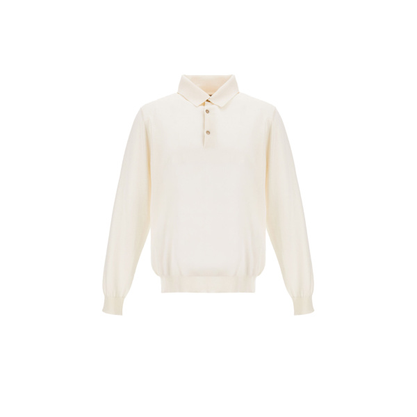 Herno Milk White Resort Polo Shirt in Wool and Silk Knit | Men's T-Shirts and Polos | Luxury Shoes 