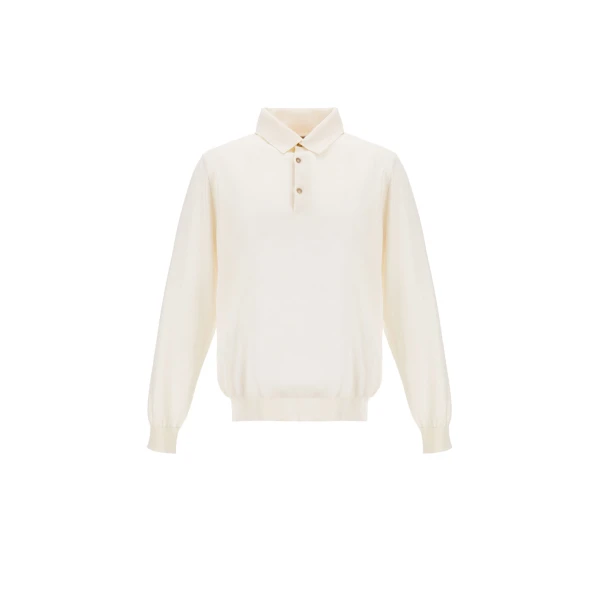 Herno Milk White Resort Polo Shirt in Wool and Silk Knit | Men's T-Shirts and Polos | Luxury Shoes 