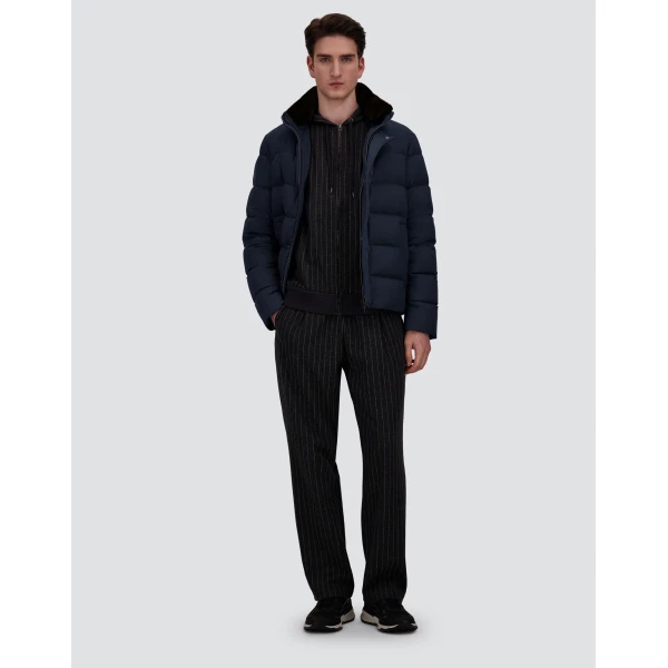 Herno Navy Blue Bomber Jacket in Arendelle and Faux Fur | Men's Jackets | Luxury Shoes 