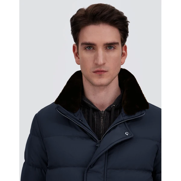Herno Navy Blue Bomber Jacket in Arendelle and Faux Fur | Men's Jackets | Luxury Shoes 