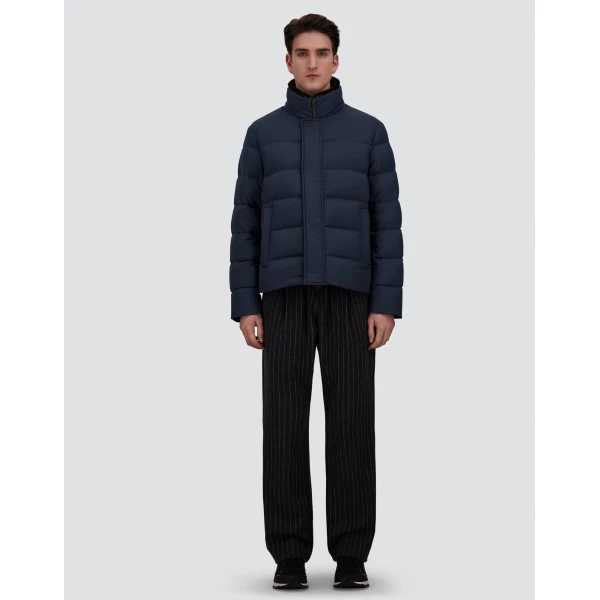 Herno Navy Blue Bomber Jacket in Arendelle and Faux Fur | Men's Jackets | Luxury Shoes 