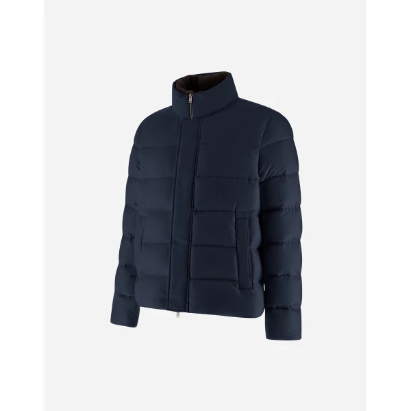 Herno Navy Blue Bomber Jacket in Arendelle and Faux Fur | Men's Jackets | Luxury Shoes 