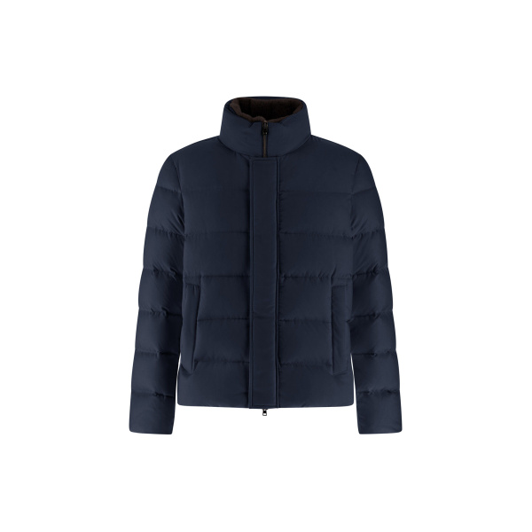 Herno Navy Blue Bomber Jacket in Arendelle and Faux Fur | Men's Jackets | Luxury Shoes 