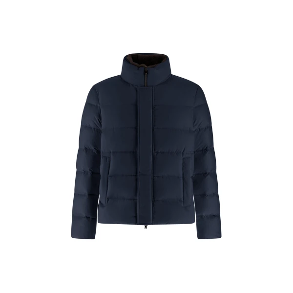 Herno Navy Blue Bomber Jacket in Arendelle and Faux Fur | Men's Jackets | Luxury Shoes 