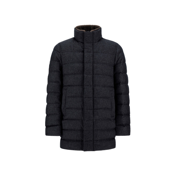 Herno Navy Blue Carcoat in Cashmere, Silk and Monogram | Men's Coats | Luxury Shoes 