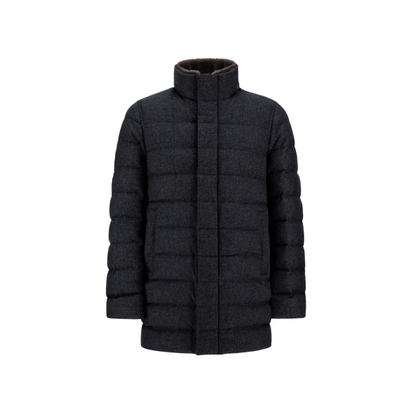 Herno Navy Blue Carcoat in Cashmere, Silk and Monogram | Men's Coats | Luxury Shoes 