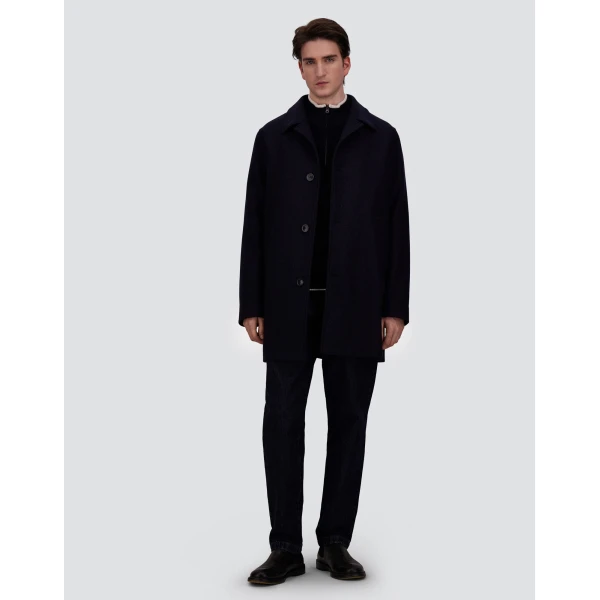 Herno Navy Blue Coat in Diagonal Wool Fabric | Men's Coats | Luxury Shoes 