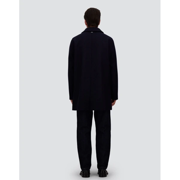 Herno Navy Blue Coat in Diagonal Wool Fabric | Men's Coats | Luxury Shoes 