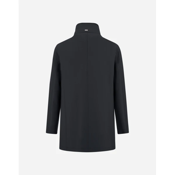 Herno Navy Blue Coat in Ecowool and Light Faux Fur | Men's Coats | Luxury Shoes 