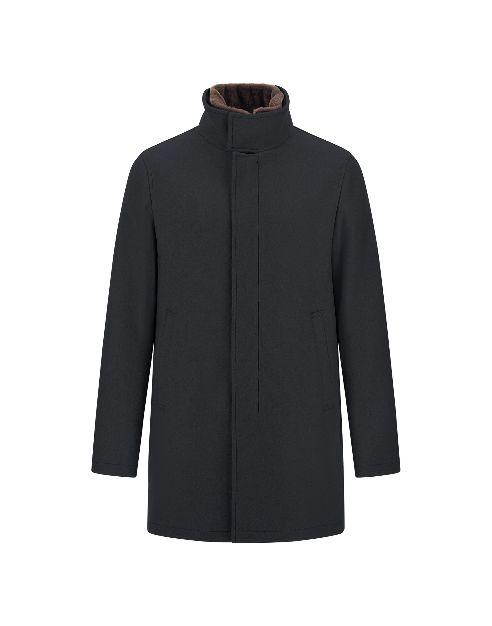 Herno Navy Blue Coat in Ecowool and Light Faux Fur Herno Navy Blue Coat in Ecowool and Light Faux Fur | Men's Coats | Luxury Shoes