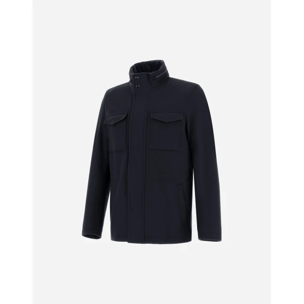 Herno Navy Blue Field Jacket in Cashmere, Wool and Suede Effect | Men's Jackets | Luxury Shoes 