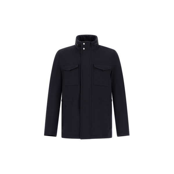 Herno Navy Blue Field Jacket in Cashmere, Wool and Suede Effect | Men's Jackets | Luxury Shoes 