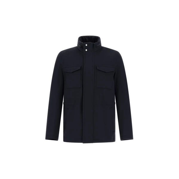 Herno Navy Blue Field Jacket in Cashmere, Wool and Suede Effect | Men's Jackets | Luxury Shoes 