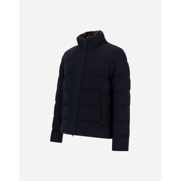 Herno Navy Blue Jacket in Cashmere, Silk and Monogram | Men's Jackets | Luxury Shoes 