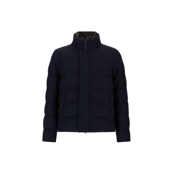 Herno Navy Blue Jacket in Cashmere, Silk and Monogram | Men's Jackets | Luxury Shoes 