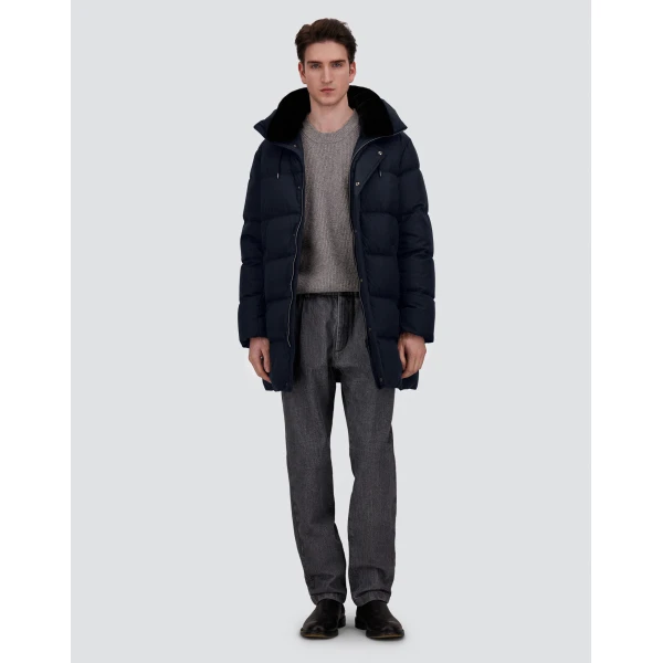 Herno Navy Blue Long Jacket in Arendelle and Monogram | Men's Jackets | Luxury Shoes 