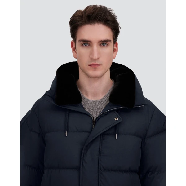 Herno Navy Blue Long Jacket in Arendelle and Monogram | Men's Jackets | Luxury Shoes 