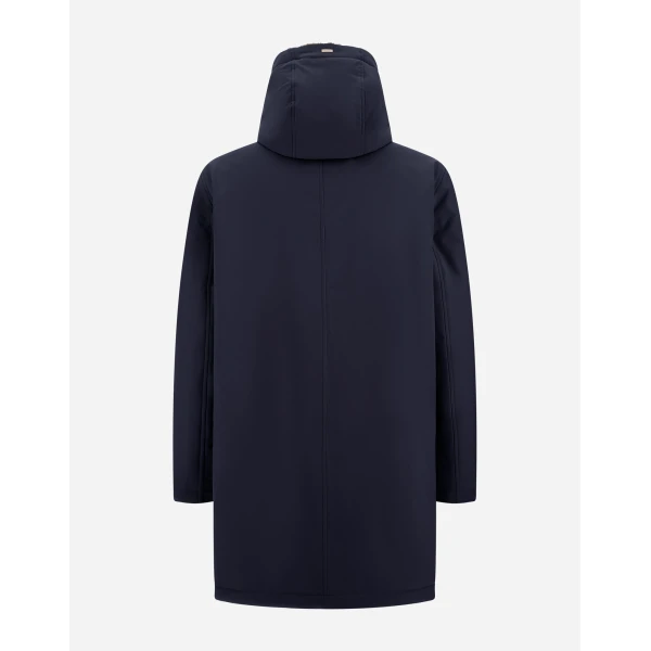 Herno Navy Blue Parka in Matte Twill and Light Faux Fur | Men's Coats | Luxury Shoes 