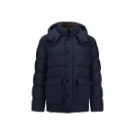 Herno Navy Blue Parka in Super-Matt Technical Fabric with Monogram | Men's Coats | Luxury Shoes 