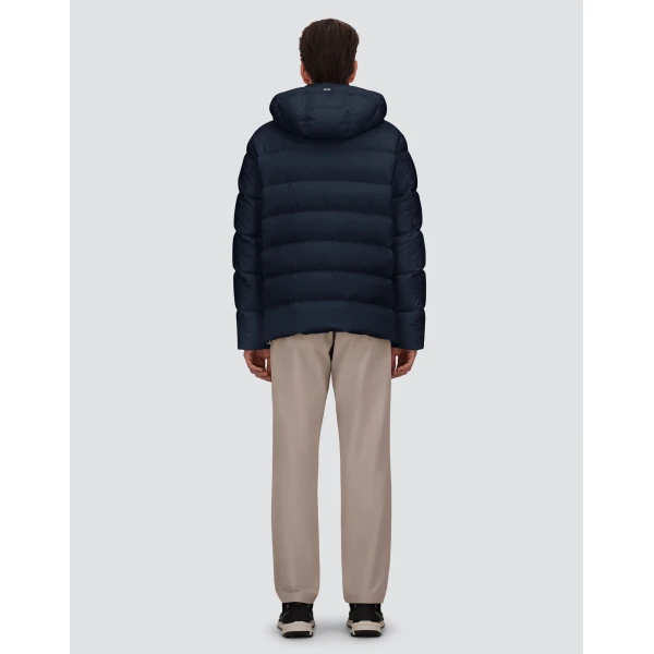 Herno Navy Blue Parka in Super-Matt Technical Fabric with Monogram | Men's Coats | Luxury Shoes 