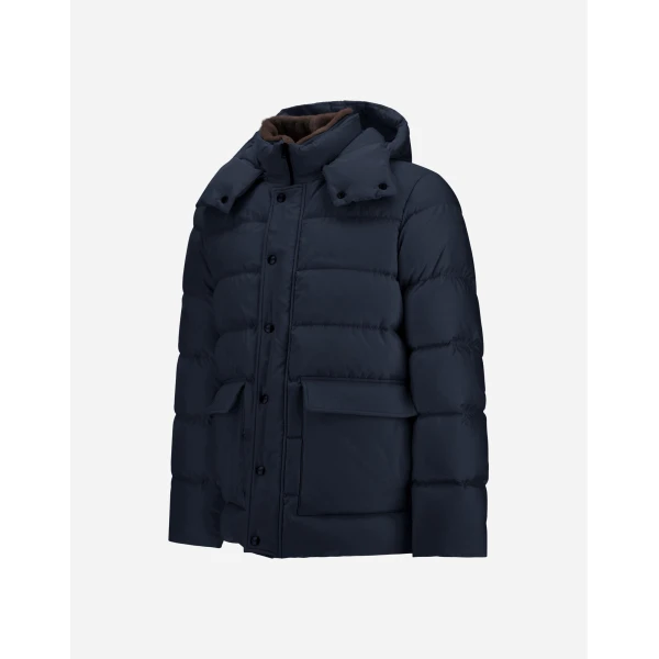 Herno Navy Blue Parka in Super-Matt Technical Fabric with Monogram | Men's Coats | Luxury Shoes 
