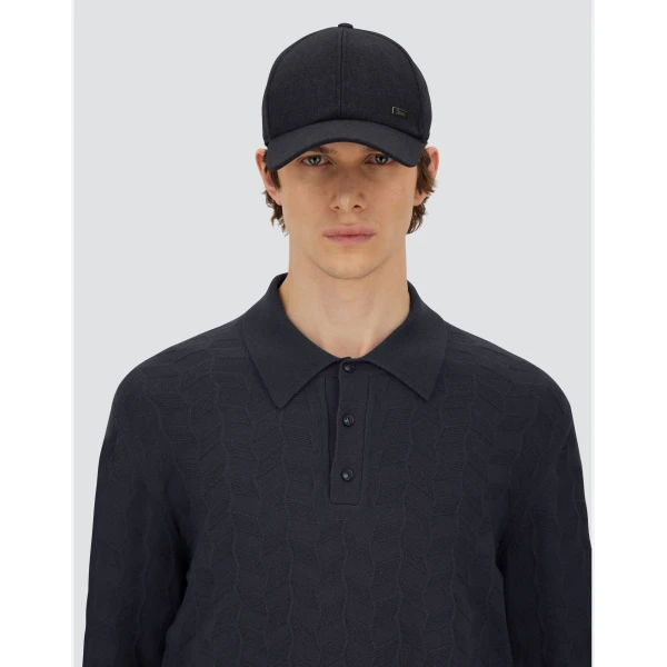 Herno Navy Blue Resort Baseball Cap in Cashmere and Silk | Men's Hats | Luxury Shoes 