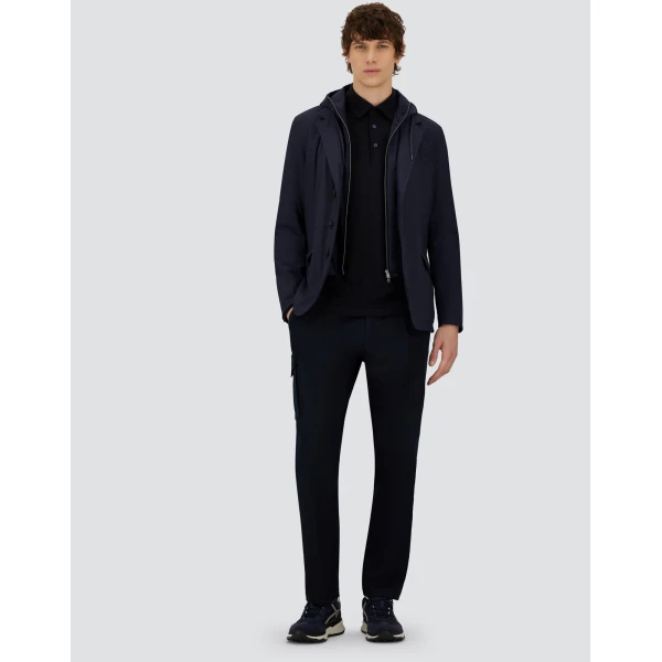 Herno Navy Blue Resort Blazer in Melange-Effect Stretch Nylon | Men's Jackets | Luxury Shoes 