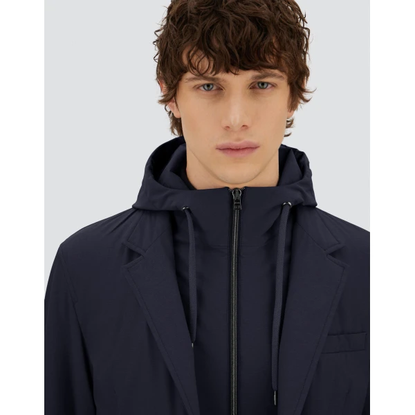 Herno Navy Blue Resort Blazer in Melange-Effect Stretch Nylon | Men's Jackets | Luxury Shoes 