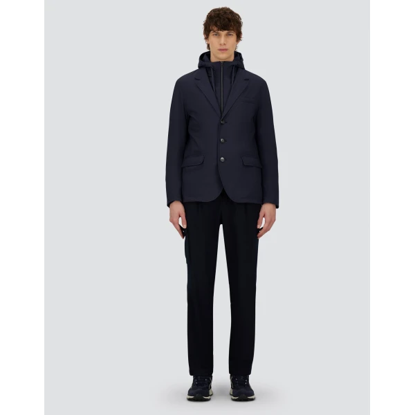 Herno Navy Blue Resort Blazer in Melange-Effect Stretch Nylon | Men's Jackets | Luxury Shoes 