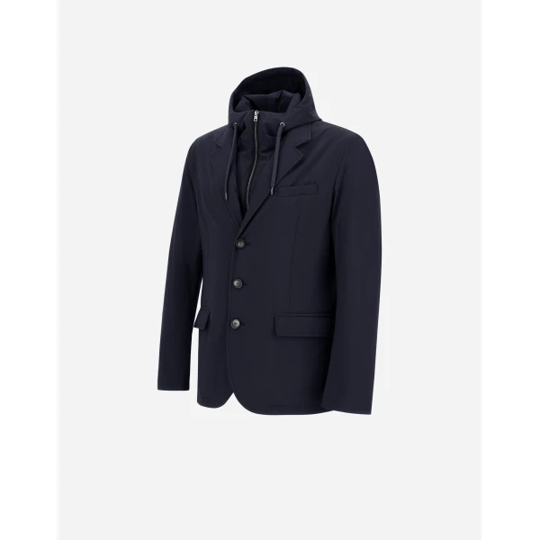 Herno Navy Blue Resort Blazer in Melange-Effect Stretch Nylon | Men's Jackets | Luxury Shoes 