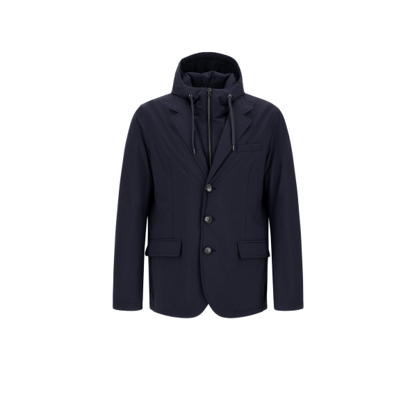 Herno Navy Blue Resort Blazer in Melange-Effect Stretch Nylon | Men's Jackets | Luxury Shoes 