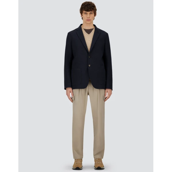 Herno Navy Blue Resort Blazer in Soft Wool-Effect Jersey | Men's Jackets | Luxury Shoes 