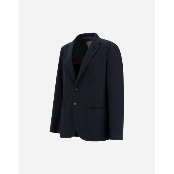 Herno Navy Blue Resort Blazer in Soft Wool-Effect Jersey | Men's Jackets | Luxury Shoes 