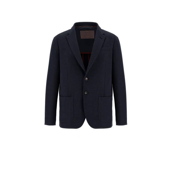 Herno Navy Blue Resort Blazer in Soft Wool-Effect Jersey | Men's Jackets | Luxury Shoes 
