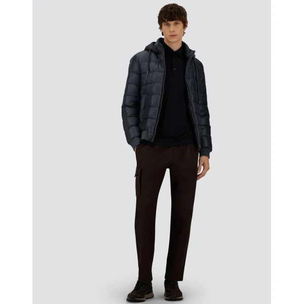 Herno Navy Blue Resort Bomber Jacket in Ultralight Nylon and Suede-Effect Microfibre | Men's Jackets | Luxury Shoes 