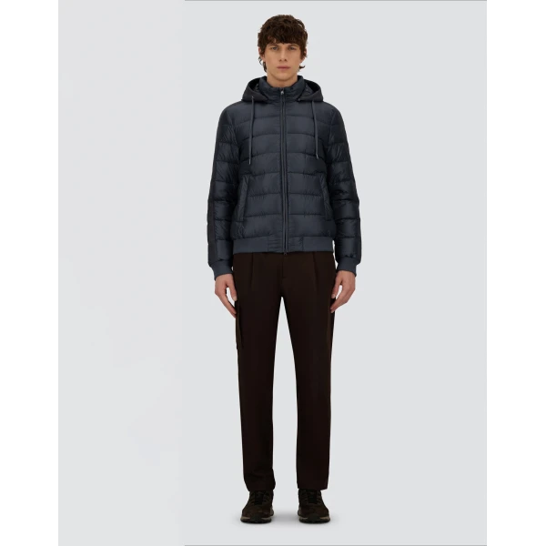Herno Navy Blue Resort Bomber Jacket in Ultralight Nylon and Suede-Effect Microfibre | Men's Jackets | Luxury Shoes 
