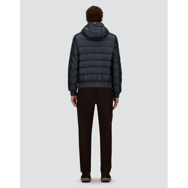 Herno Navy Blue Resort Bomber Jacket in Ultralight Nylon and Suede-Effect Microfibre | Men's Jackets | Luxury Shoes 