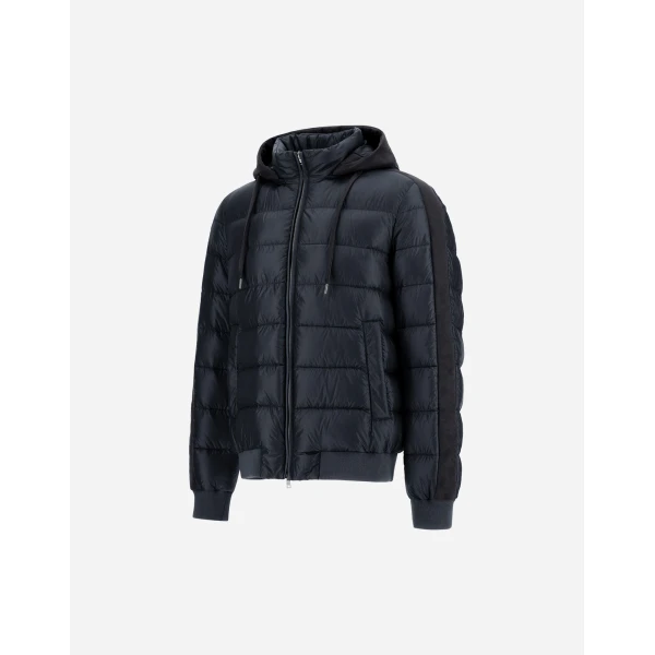 Herno Navy Blue Resort Bomber Jacket in Ultralight Nylon and Suede-Effect Microfibre | Men's Jackets | Luxury Shoes 