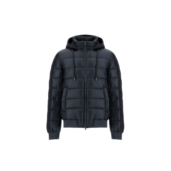 Herno Navy Blue Resort Bomber Jacket in Ultralight Nylon and Suede-Effect Microfibre | Men's Jackets | Luxury Shoes 