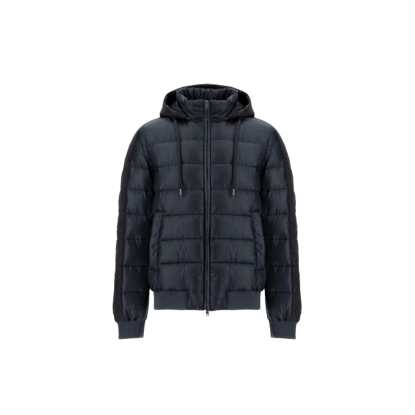 Navy Blue Resort Bomber Jacket in Ultralight Nylon and Suede-Effect Microfibre