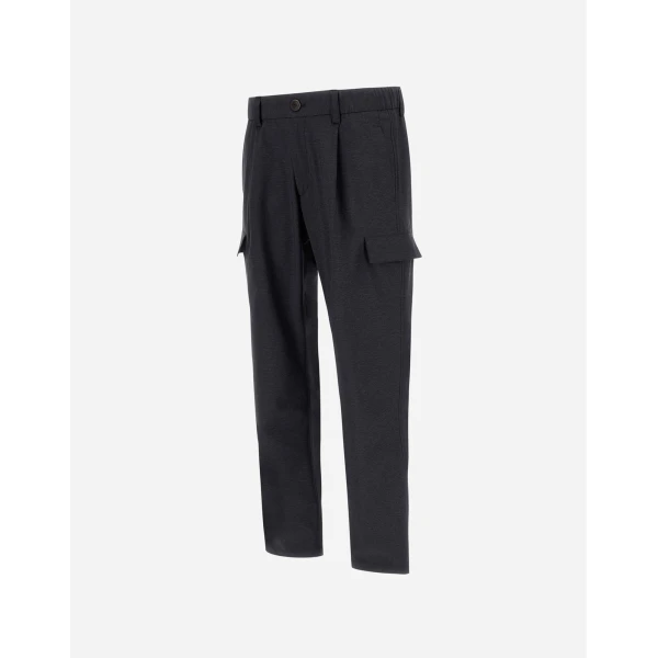 Herno Navy Blue Resort Cargo Trousers in Melange-Effect Stretch Nylon | Men's Trousers | Luxury Shoes 