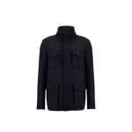 Herno Navy Blue Resort Field Jacket in Bouclé Wool Fabric and Suede-Effect Microfibre | Men's Jackets | Luxury Shoes 